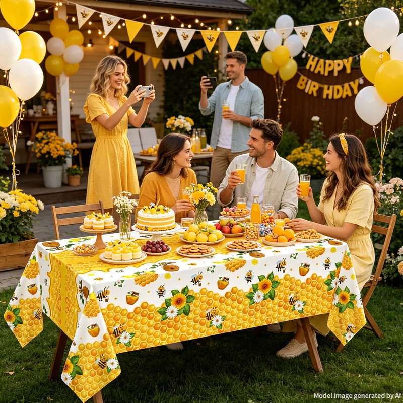 6 Pack Bee Tablecloth Happy Bee Day Table Cover Rectangle