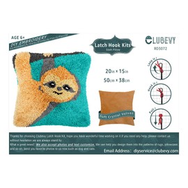 Myriad Choices Latch Hook Sloth Pillow Kits, DIY Latch Hook Sloth Cushion Cover Carpet Embroidery Set, Crochet Canvas Pattern Handmade Craft for Kids Adults and Beginners, 17 x 17 Inch