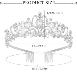 GYIOFAI Silver Tiara with Comb Crystal Crown Tiara for Women Bride Wedding Princess Queen Birthday Crown Tiaras for Girls Women Birthday Carnival Party Holiday Celebrations (Silver)