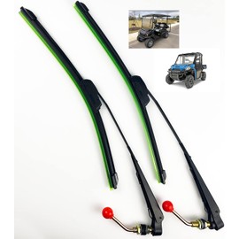 Valchoose Professional UTV Windshield Wiper Kit, 16” Blade Fit Curved and Flat Windshield Manual Windshield Wiper, Compatible with Polaris Ranger RZR Can Am Kawasaki Honda Pioneer Golf Cart (Set of 2)