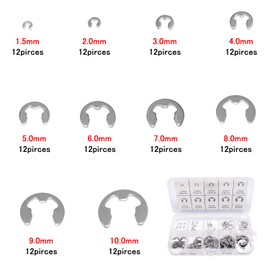 Singertop E-Type Snap Ring, E-Clip, Axis Ring, 120 Set, 10 Size, M1.5-M10, Retention Snap Ring, E-Type Retaining Ring, 304 Stainless Steel, For Fixing Parts, Spring/Axle, Storage Case Included
