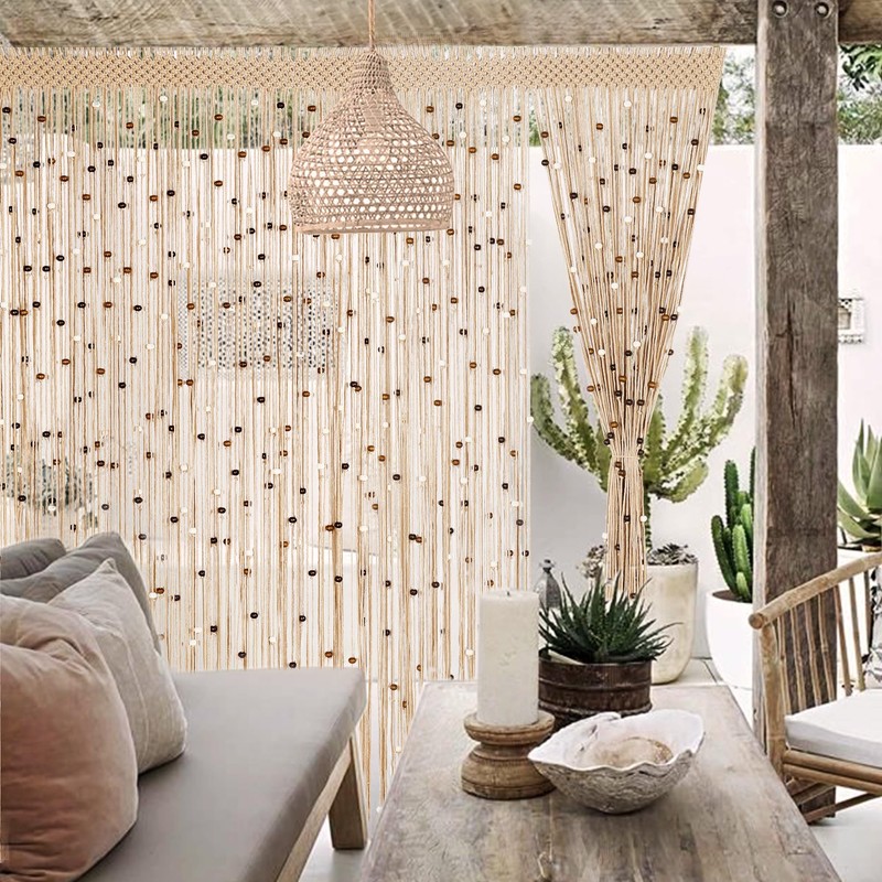 BECHAEO Macrame Beaded Curtain Boho Handmade Cotton Door String Curtain