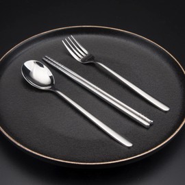 FOXAS 6-Pieces Flatware Set, Stainless Steel Cutlery Set of Fork Spoon Chopsticks, 2 Pair Korean Table Forks Soup Spoons Chopsticks for Restaurant, Home, Travel