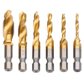 Honiwu 6 Piece Tap Set 1/4" M3-M10 Metal Taps Metric Hex Shank Taps Titanium Coated HSS for Tapping Various Threads
