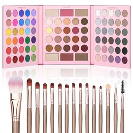 UCANBE Paleta de Maquillaje de 86 Colores con Set de 15 Brochas, Sombras Mate y Glitter, Iluminador, Rubor y Contorno Todo en Uno – Tonos Vibrantes, Neutros y Ahumados – Set de Regalo para San Valentín y Cumpleaños