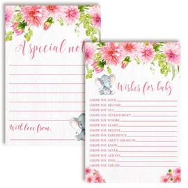 Watercolor Dahlia Floral Elephant Girl Baby Wishes Cards 20, 4"x6" - Great Keepsake and Fun Activity for Baby Showers - Wishes for Baby Keepsakes Last Generations - Fill-In, Double-Sided Cards