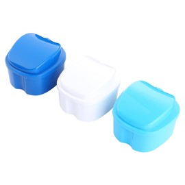 KOMBIUDA 3pcs Denture Storage Box Portable False Teeth Case with Filter Screen Non-toxic Dental Retainer Holder for Travel and Daily Light Blue Dark Blue