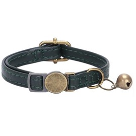 Leather Cat Collar with Bell Breakaway- Adjustable, Durable, Retro Bell fit Most Cats and Kittens (Dark Green, 1.0 * 30CM)