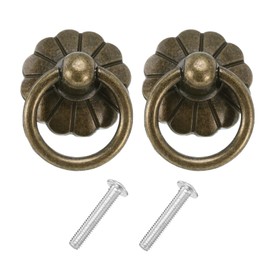 QUARKZMAN 2 Sets Vintage Drop Ring Knobs Retro Dresser Handles with Screws Made of Zinc Alloy for Dressers Drawers Furniture Cabinet Bronze (33 mm/1.3 inches long)