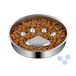 IPUPLAR Slow Feeder Dog Bowls, 304 Stainless Steel Metal Dog Bowl Slow Feeder, Suction Cup Anti Flip Dog Food Bowl,2X Non-Slip,2-4 Cups, for Small & Medium Breed