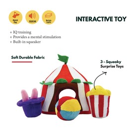HugSmart Pet – Happy Circus |Squeaky Hide and Seek Plush Dog Toys | Cute Interactive Plush Puzzle Toys for Small/Medium Dogs (Happy Circus)