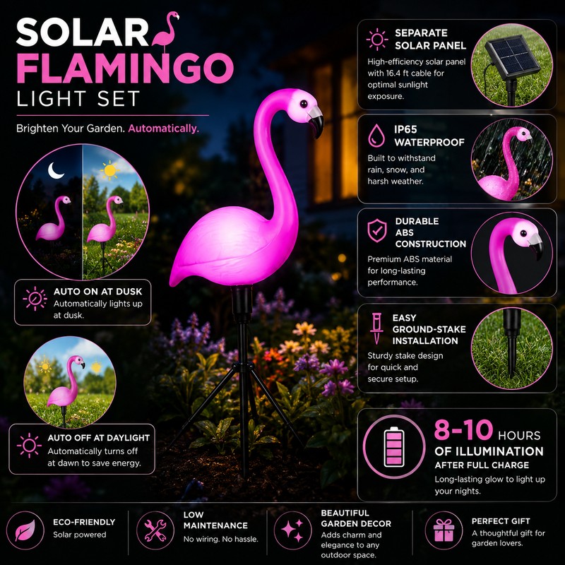 Solar Flamingo Garden Lights for Outdoor Decor – IP65 LED