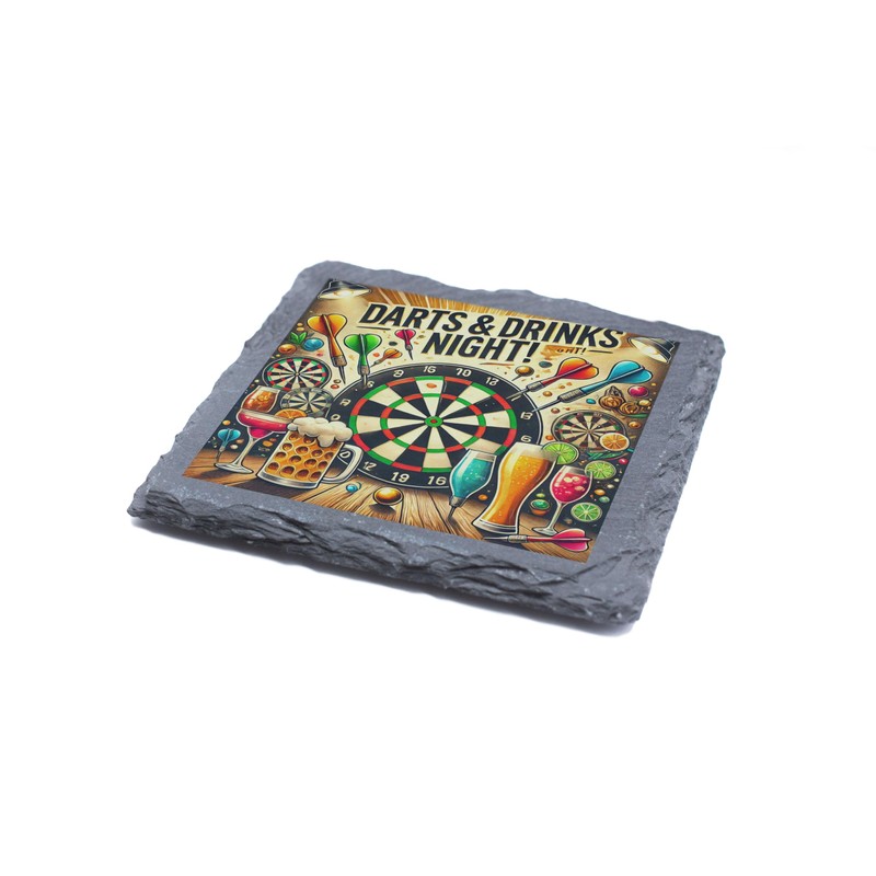 Darts & Drinks Night! Slate Coaster – Perfect Bar Décor