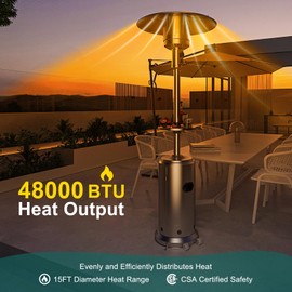 MERXENG 48,000 BTU Propane Patio Heater with Wheels, Table Design, Double-Layer Stainless Steel Burner, Triple Protection System, Outdoor Heaters for Home, Commercial and Residential
