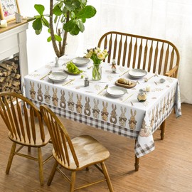 Horaldaily Easter Tablecloth 60×120 Inch Rectangular, Spring Carrots Bunny Washable Table Cover for Party Picnic Dinner Decor
