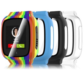 Simpeak 4-Stück Schutzhülle Kompatibel mit Xplora X5 Play Kids, PC Harte Hülle Kratzfest Gehäuse mit Gehärtetem Displayschutz Anti-Fall Schutz Zubehör, Transparent, Schwarz, Blau, Regenbogen