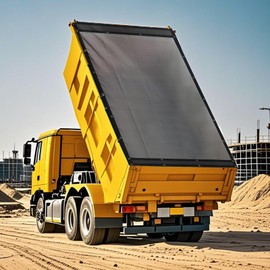 FoundGo 7' x 12' Dump Trailer Tarp [18oz] Heavy Duty Dump Truck Mesh Tarp with Grommets Vinyl Coated Waterproof Truck Cover with Double Pocket incl. 4X Elastic Rope
