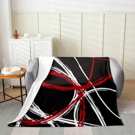 Red and Gray Black White Fuzzy Blanket Kids Modern Abstract Geometric Bed Throw Blanket Women Men Trippy Swirl Decor Fleece Throw Blanket Microfiber Stripe Line Bedroom Throw 50"x60"