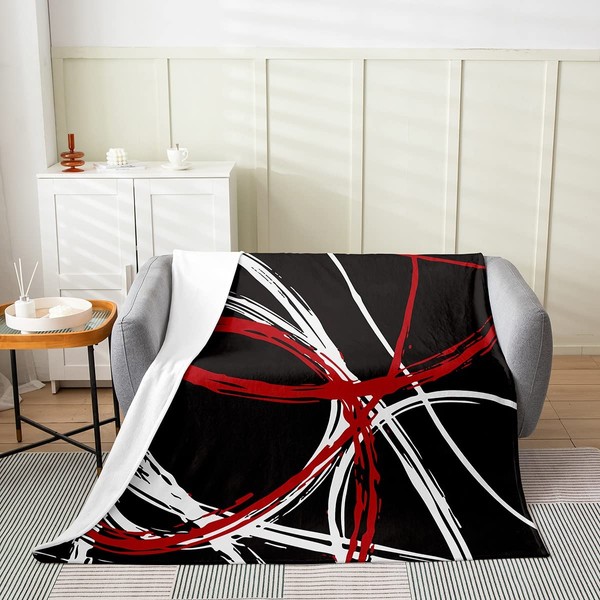 Red and Gray Black White Fuzzy Blanket Kids Modern Abstract