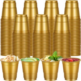 120 Pcs 2 oz Gold Shot Cups Gold Plastic Shot Glasses Gold Shot Glasses Disposable for Drinking Tastings Served Snacks Jello Tastings and Samples