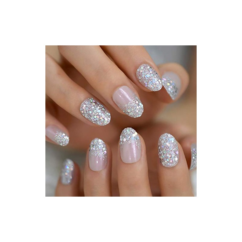 Coolnail Juego completo de uñas postizas holográficas con purpurina degradada