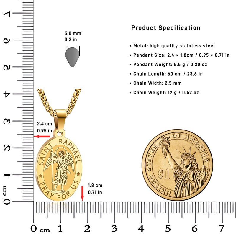 Yaumatea St. Raphael Necklace, Patron Saint of Travelers & Blind,