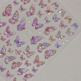 Butterfly Nail Art Stickers Decals Pink Butterfly 5D Embossed Nail Decals Shell Light Butterfly Nail Designs Adhesive Sticker Manicure Accessories for Women Girls DIY Nail Art Decorations Supplies