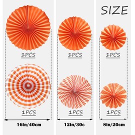 Ruidee Pack of 6 Paper Fans Decoration Hanging Decoration for Birthday, Wedding, Carnival, Baby Shower, Home Party (Orange)