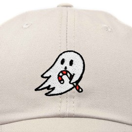 DALIX Embroidered Candy Cane Ghost Baseball Dad Cap in Beige