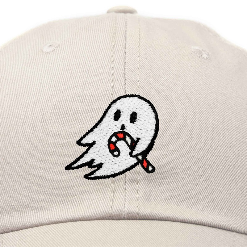 DALIX Embroidered Candy Cane Ghost Baseball Dad Cap in Beige