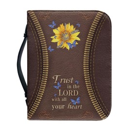 Psesaysky Sunflower Butterfly Women Bible Carrying Case for Study Bible Bible Covers Case Bible Organizer Bag PU Leather Bible Covers