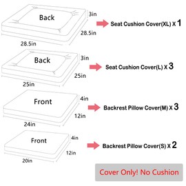Outdoor Cushion Covers 9PCS Patio Cushion Covers Replacement Waterproof for Patio Furniture Set，Outdoor Cushion Seat Slipcovers for 4-Seats Outdoor Rattan Sofa, Covers Only (Beige)