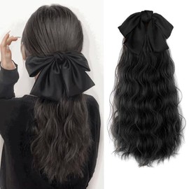 Wig Ponytail with Large Butterfly Bow Clip - Natural Voluminous Curly Hair Ponytail Hairpiece