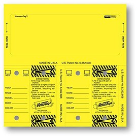 Yellow Blank UNNUMBERED CONSECU-TAG Versa Tags 2 Key Tags 1 Stock TAG Window WINDSHEILD Sticker CAR LOT AUTO Dealer Supplies