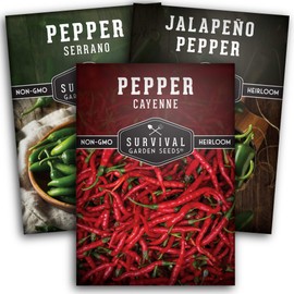 Hot Pepper Collection Seed Vault - Cayenne, Jalapeño , Serrano Seed Packets to Grow in Your Vegetable Garden - Non-GMO Heirloom Survival Garden Seeds for Planting - Popular Hot Pepper Varieties