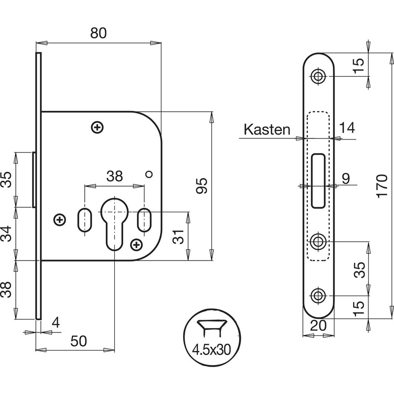 Single Lever Deadlock WG 48 R, PZ, Diameter 70 mm,