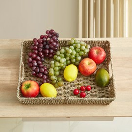 Sukkiri Homu Handmade Rattan Bread Baskets Round Wicker Fruit Serving Storage Bowls, Natural Woven Decorative Kitchen Counter Organizing