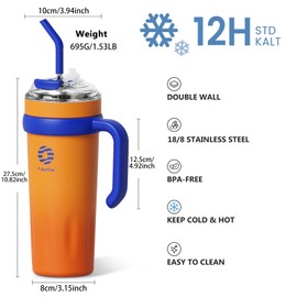 Fjbottle 40 oz Tumbler with Handle and Straw Lid, Stainless Steel Vacuum Insulated Tumbler for Home, Office, GYM or School, Keep Cold & Hot Leakproof Travel Tumbler