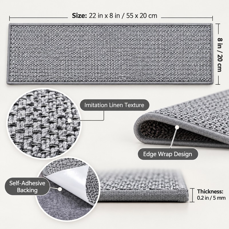 Non-Slip Stair Treads for Indoor Steps – Washable Imitation Linen