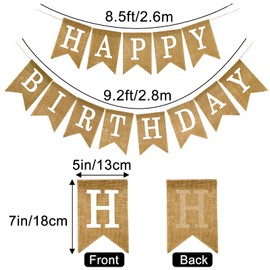 Anwyll Happy Birthday Banner - NO DIY Brown Burlap Happy Birthday Banner Sign Happy Birthdays Party Decoration Happy Birthdays Banners Bunting for Women Men Girl Boy Celebration Party Backdrops