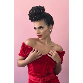 Hair poodle clip-in hairpiece bun vintage style 1950s: Lucille dark brown to blonde #4TN27