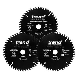 Trend Wood PTFE Circular Saw Blades, 165mm Diameter, 20mm Bore, 48 Teeth, TCT, 2.2mm Kerf, 3 Pack, CSB/165/3PKAP