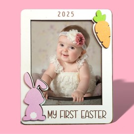 Hangwoous Baby's First Easter Gift, Wooden Magnetic Picture Frame, My First Easter Baby Girl Fridge Magnet Photo Holder, Baby’s 1st Easter Photo Frame, Baby Easter Basket Stuffers