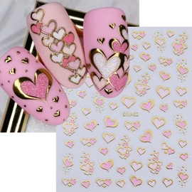 Valentine's Day Nail Art Stickers Heart Nail Stickers 3D Valentines Nails Art Supplies Love Valentine's Gold Foil Glitter Adhesive Nail Stickers DIY French Manicure Decals Tip Women Nail Decor 2PCS