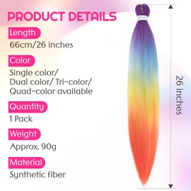 Silk-co Vorgedehntes Flechthaar Easy Braid 1 Stück 66 cm, Pre-Stretched Haare Extensions Hair EZ Braiding Synthetik Haarverlängerung Gradient Dunkelviolett/Himmelblau/Leuchtend Gelb/Orange