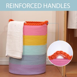 Homlikelan 72L Woven Laundry Basket,Cotton Tall Laundry Hamper for Blankets,Clothes,Pillows,Toys,Shoes Large Laundry Bin Rainbow