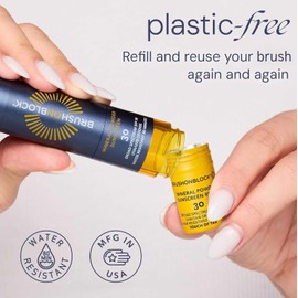 Brush On Block SPF 30 Mineral Powder Sunscreen Refill New Formula, With Niacinamide, Hyaluronic Acid, & Vitamin C, Broad Spectrum, Water Resistant, Reef Friendly (Touch of Tan Refill)