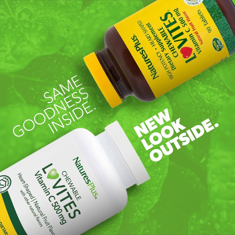 NaturesPlus Lovites - 90 Chewable, Heart-Shaped Tablets - 500mg Vitamin