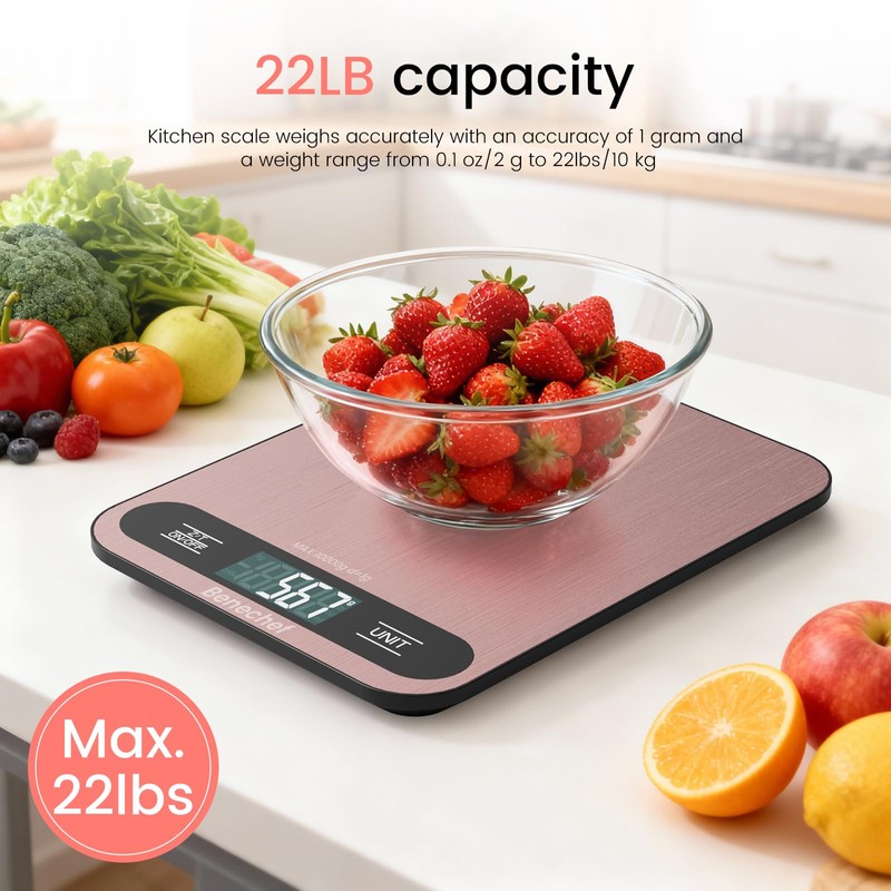 Benechef Premium Digital Kitchen Scale, Precision Accurate to 1g, Stainless