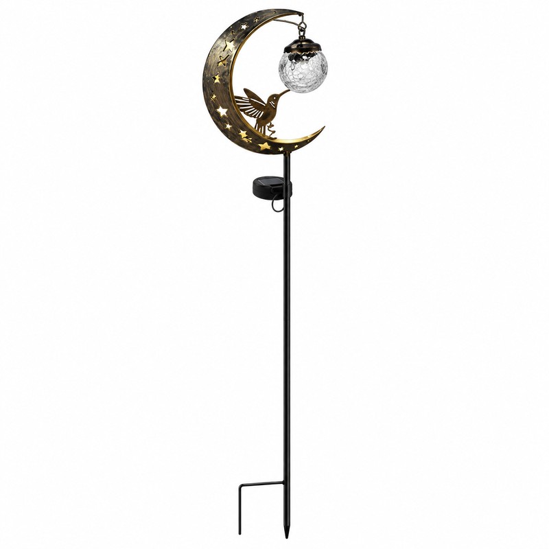 Solar Hummingbird Moon Garden Light – Crackle Glass LED Stake,